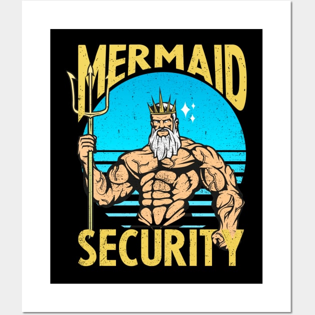 mermaid security - funny merman and mermaid dad Wall Art by savage land 